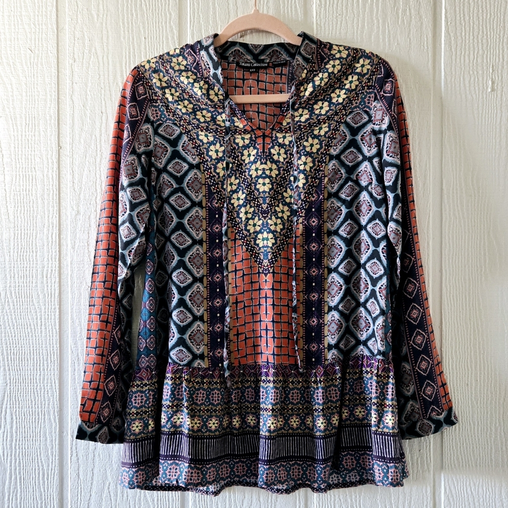 Tolani Collection Boho Western Gypsy Festival Tie Front Peplum Multicolo…